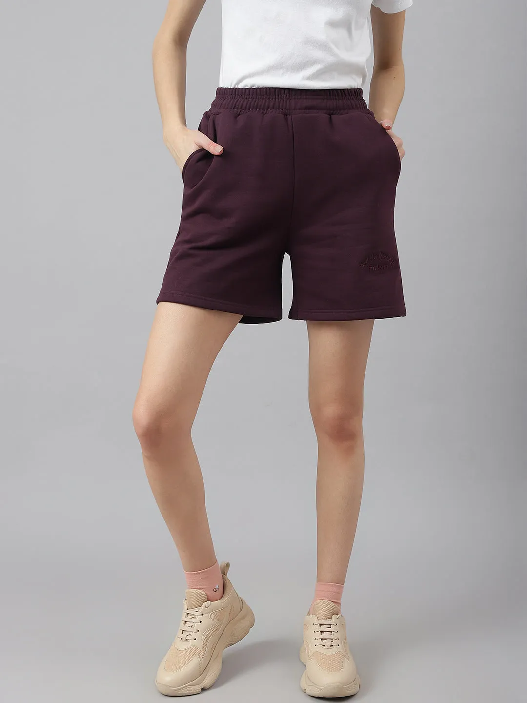 Fitkin Women Purple High-Waist Fleece Shorts