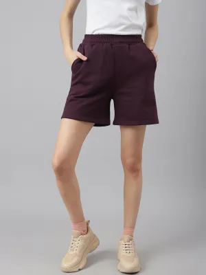 Fitkin Women Purple High-Waist Fleece Shorts
