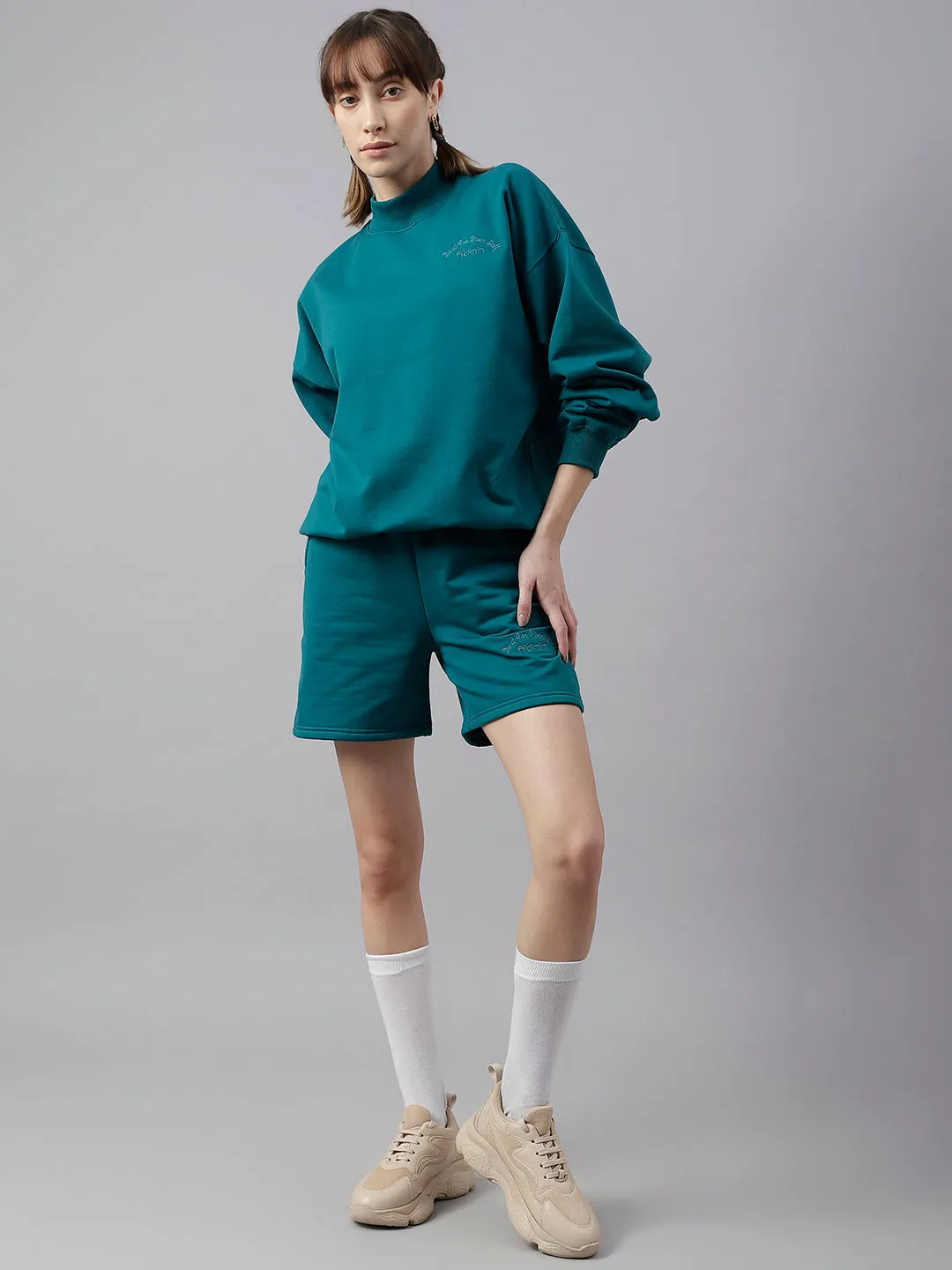 Fitkin Womens Green High-Waist Fleece Shorts