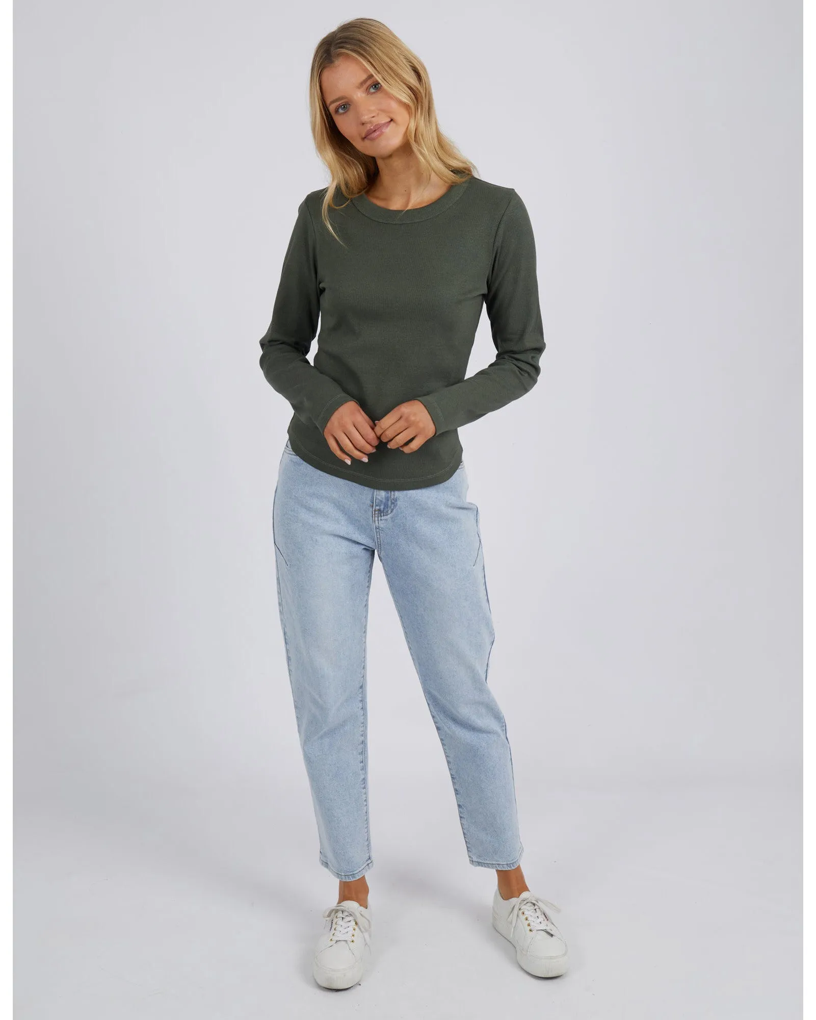 Foxwood Scoop Long Sleeve Rib - Khaki