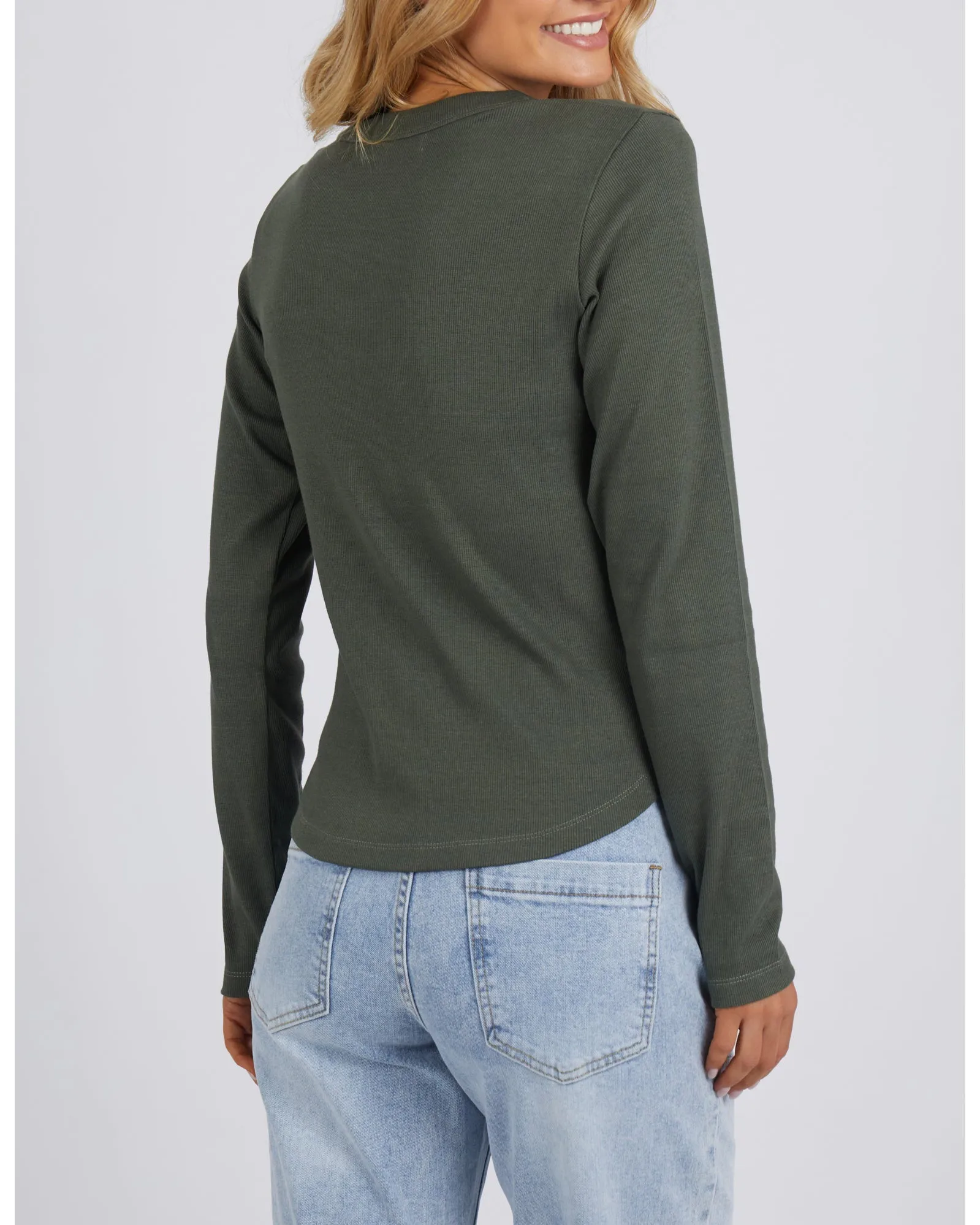 Foxwood Scoop Long Sleeve Rib - Khaki
