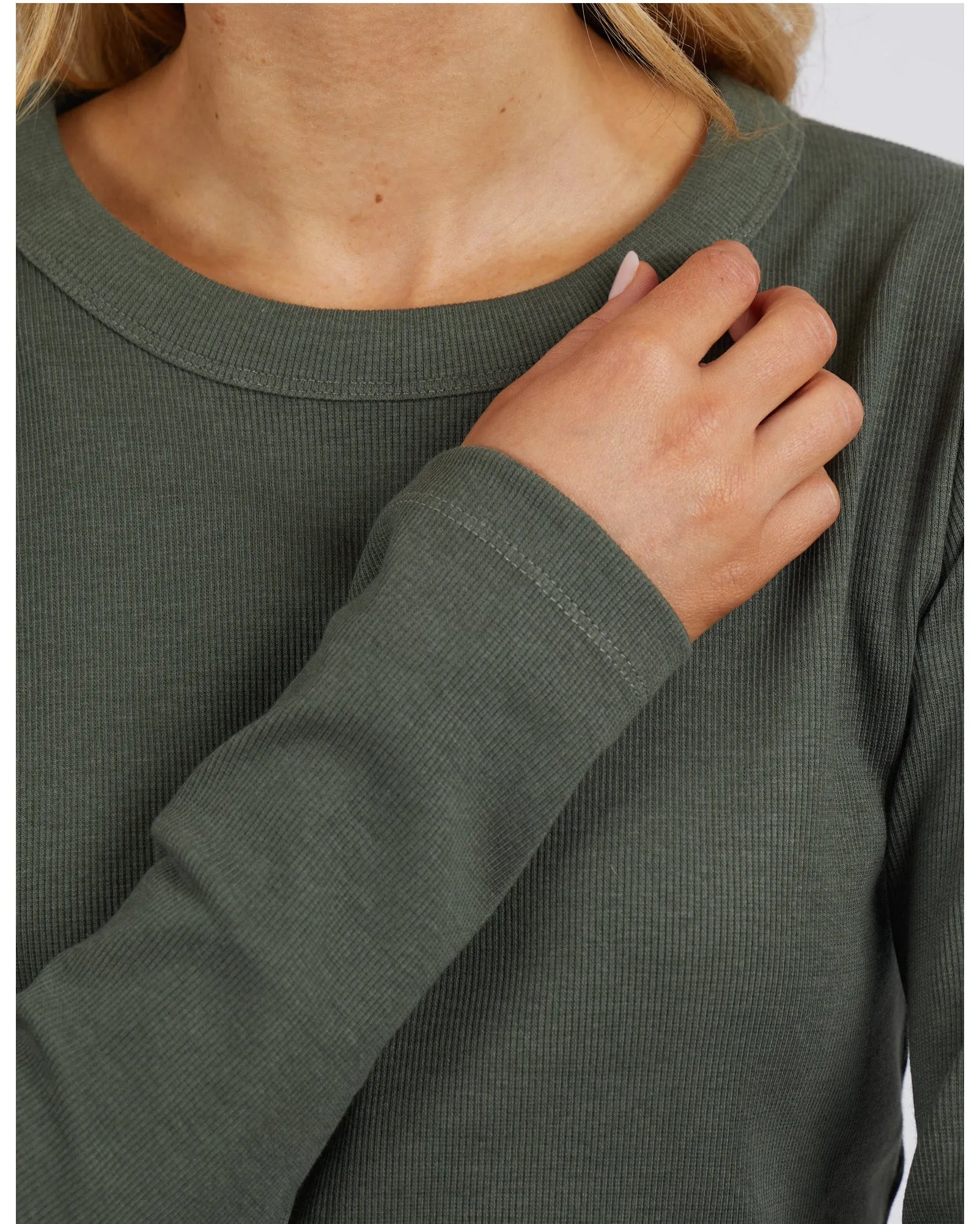 Foxwood Scoop Long Sleeve Rib - Khaki