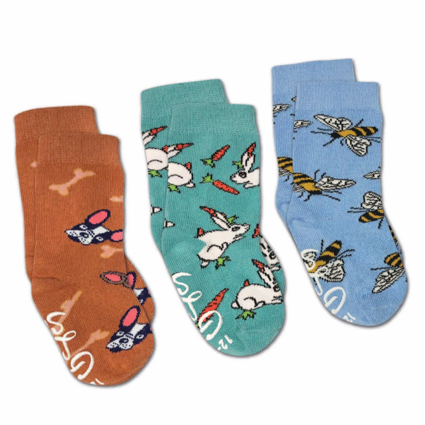 Good Luck Sock Crew Socks 3pk - Bees, Bunnies & Dogs