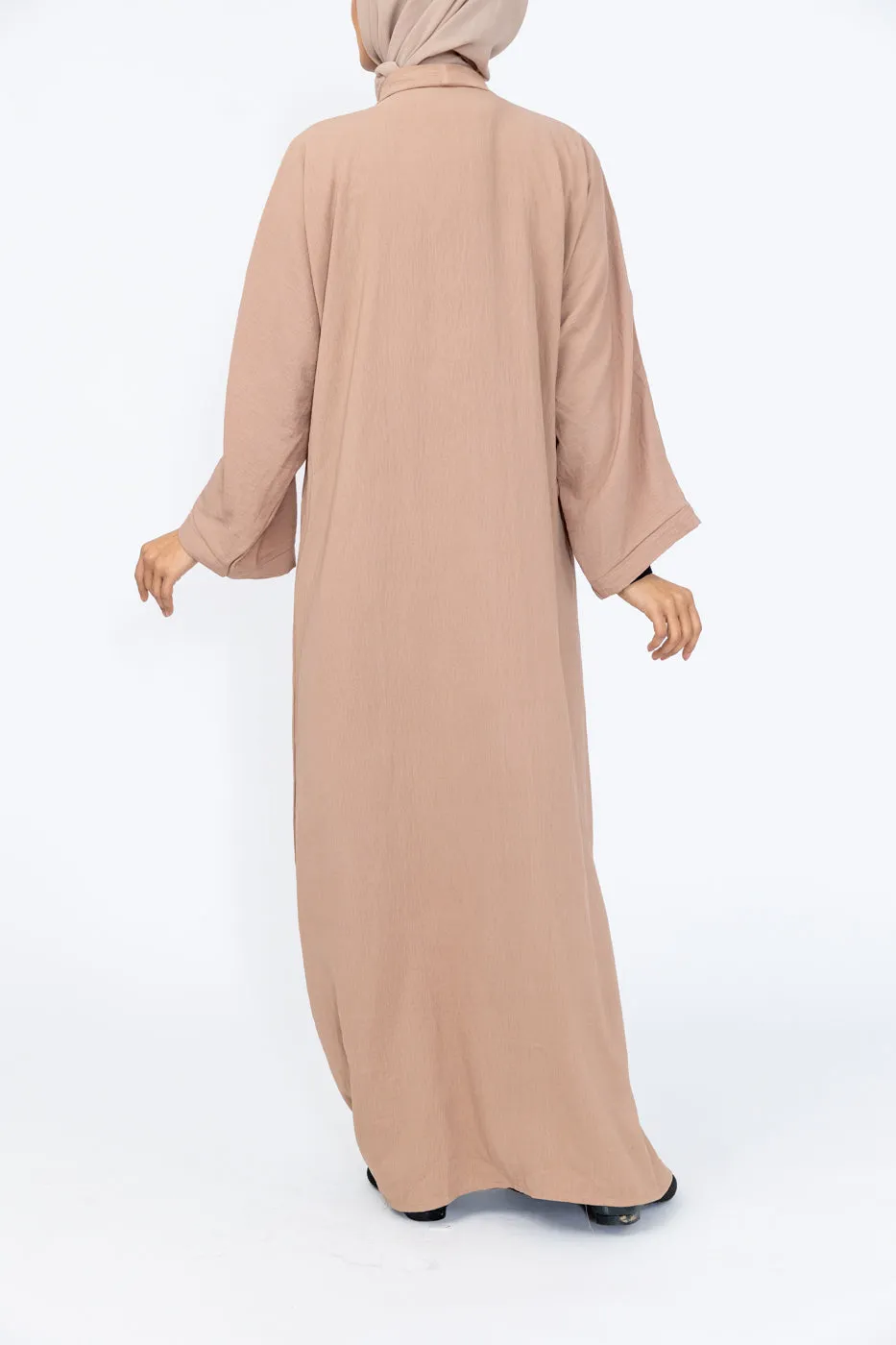 Hand Embellished Crepe Abaya - Nude