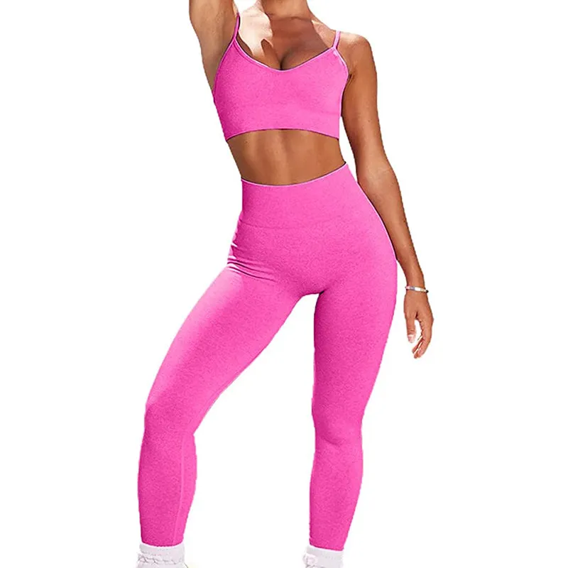 HANERDUN 2 Piece Workout Set for Women Outfit Gym High Waist Leggings with Sport Bra