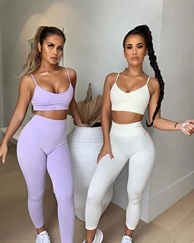 HANERDUN 2 Piece Workout Set for Women Outfit Gym High Waist Leggings with Sport Bra
