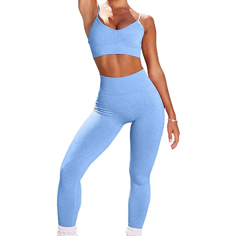 HANERDUN 2 Piece Workout Set for Women Outfit Gym High Waist Leggings with Sport Bra