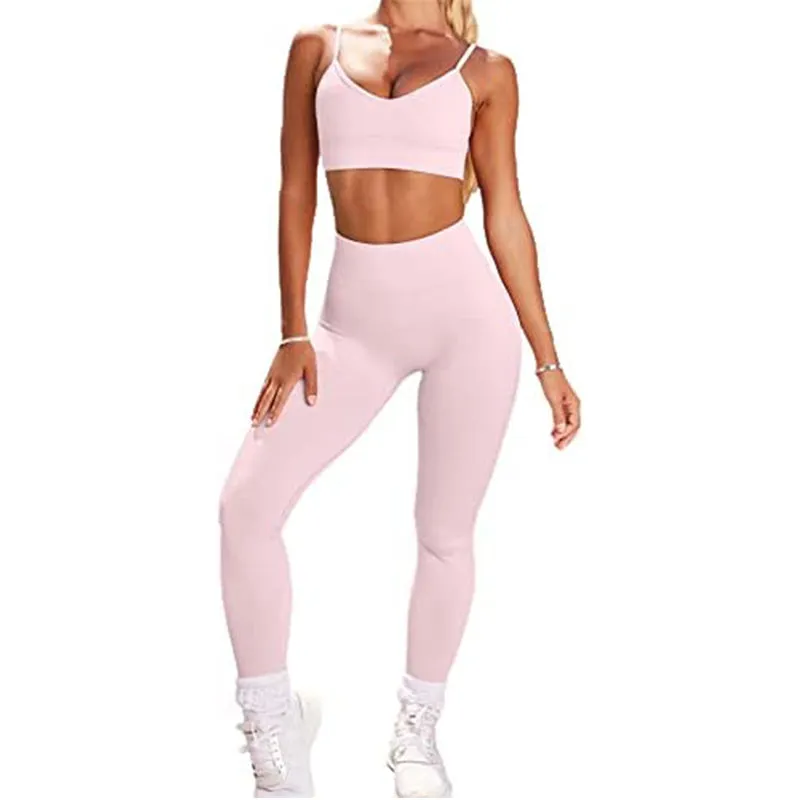 HANERDUN 2 Piece Workout Set for Women Outfit Gym High Waist Leggings with Sport Bra