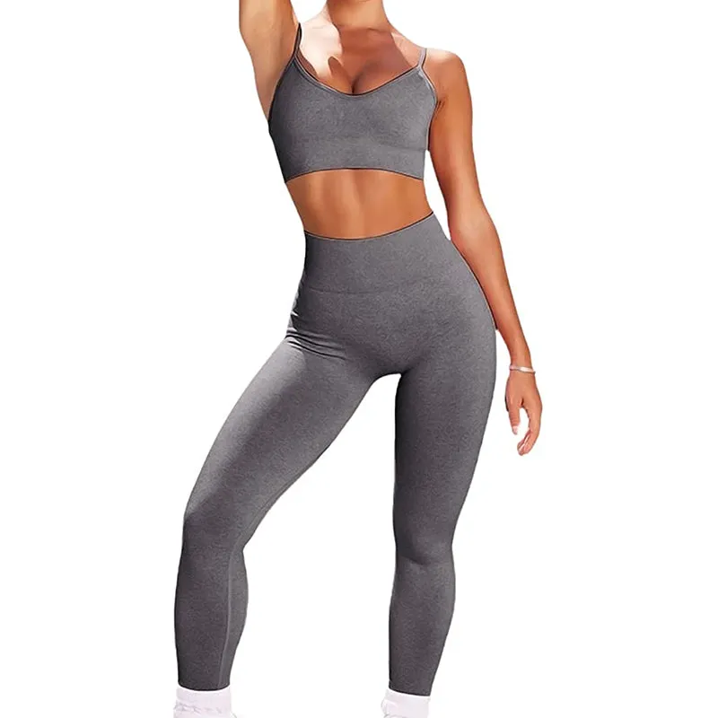 HANERDUN 2 Piece Workout Set for Women Outfit Gym High Waist Leggings with Sport Bra