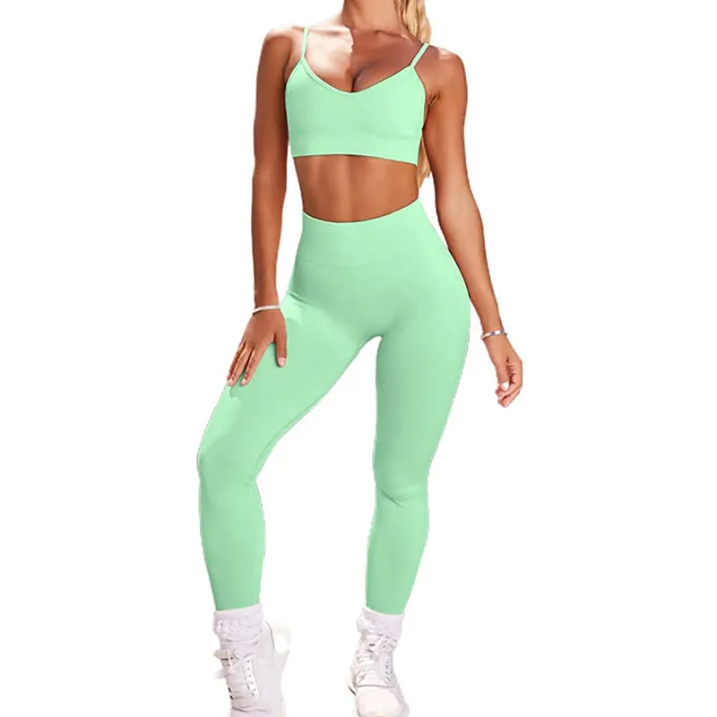 HANERDUN 2 Piece Workout Set for Women Outfit Gym High Waist Leggings with Sport Bra