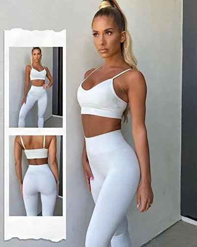 HANERDUN 2 Piece Workout Set for Women Outfit Gym High Waist Leggings with Sport Bra