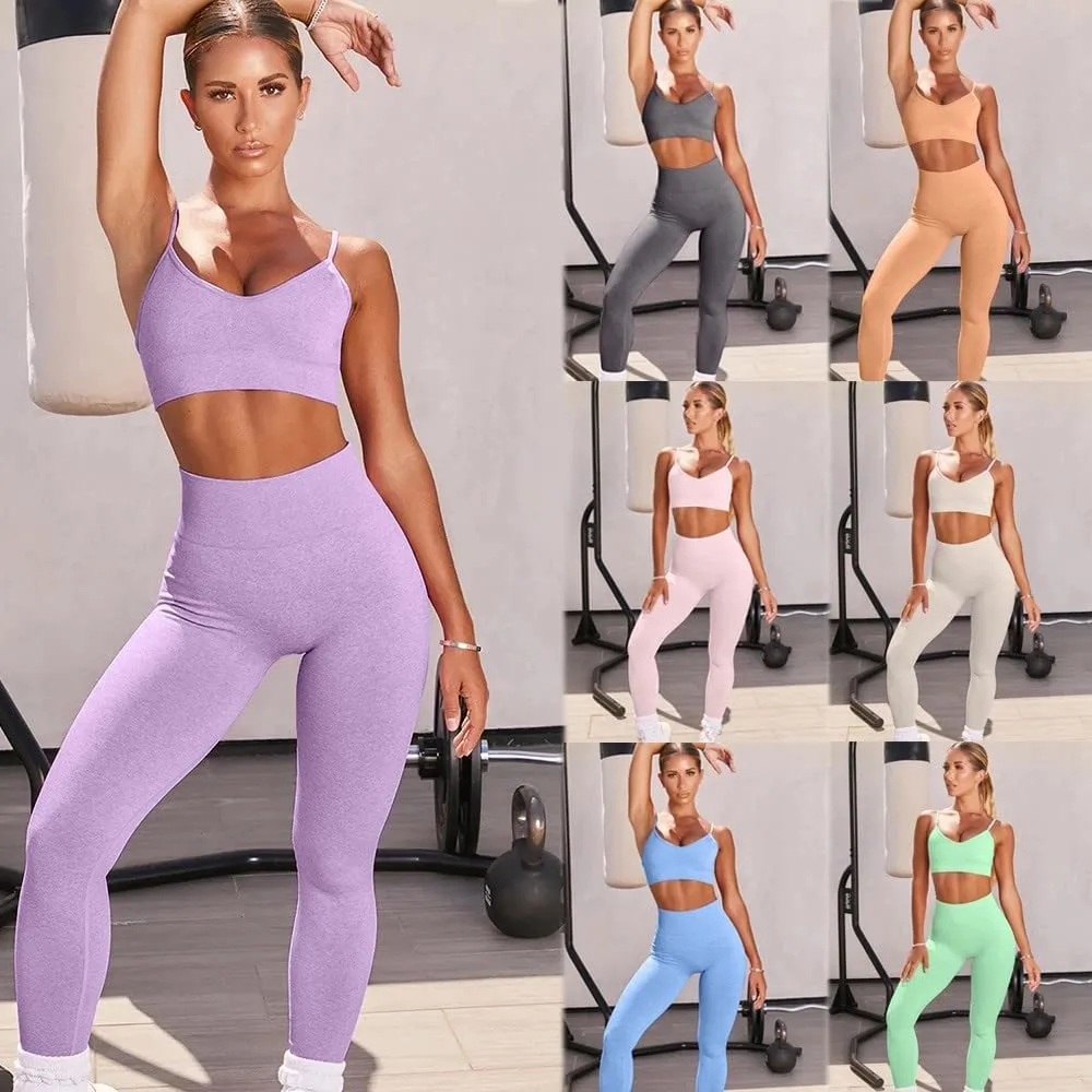 HANERDUN 2 Piece Workout Set for Women Outfit Gym High Waist Leggings with Sport Bra