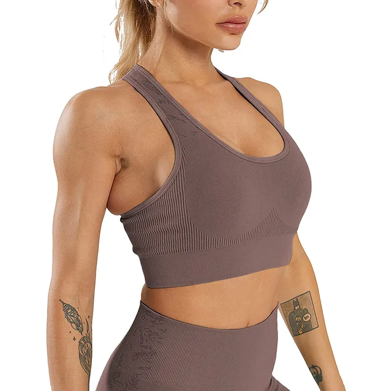HANERDUN Women Yoga 2 Piece Outfit Workout Gym High Waist Leggings with Sport Bra Set