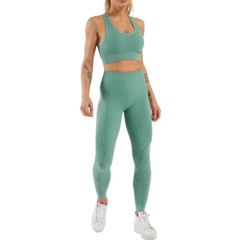 HANERDUN Women Yoga 2 Piece Outfit Workout Gym High Waist Leggings with Sport Bra Set