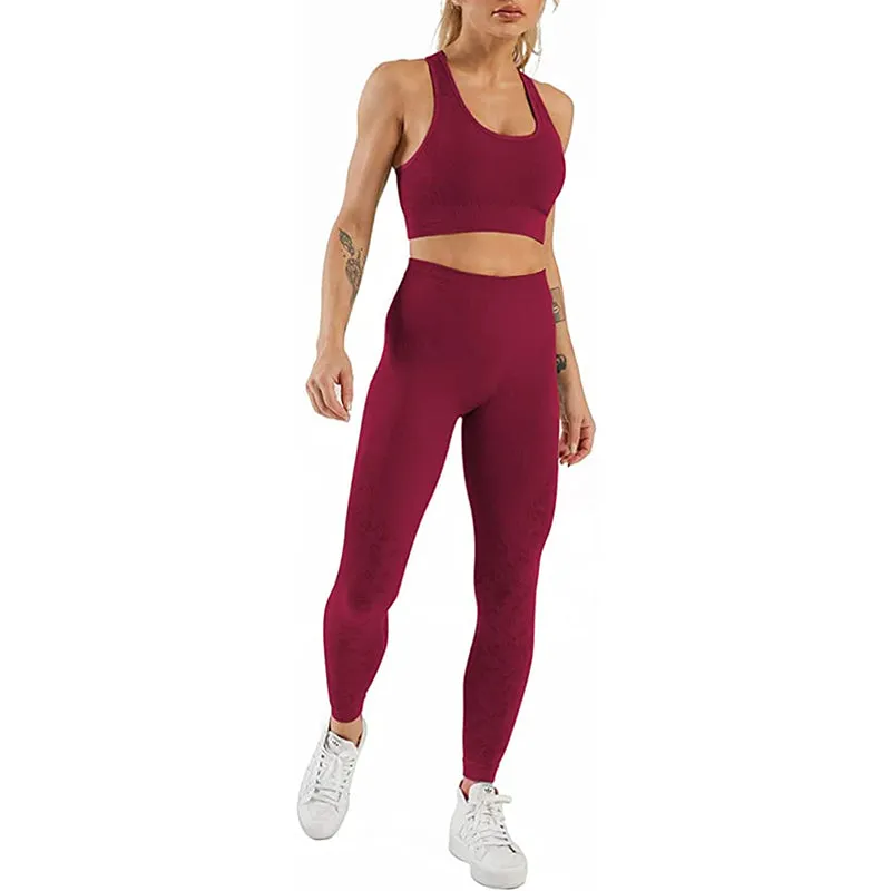 HANERDUN Women Yoga 2 Piece Outfit Workout Gym High Waist Leggings with Sport Bra Set