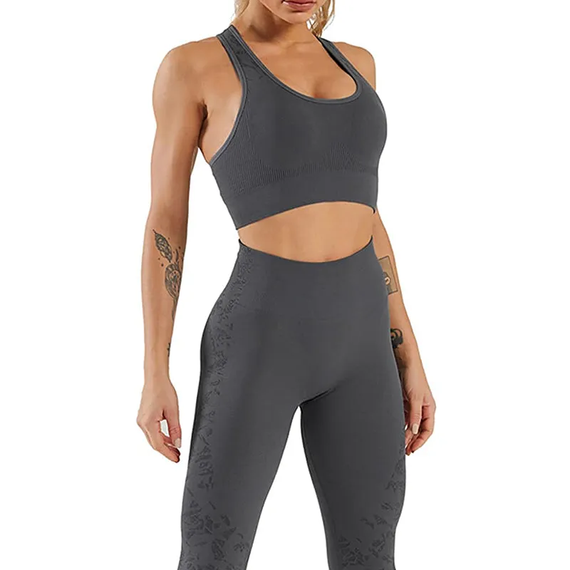 HANERDUN Women Yoga 2 Piece Outfit Workout Gym High Waist Leggings with Sport Bra Set