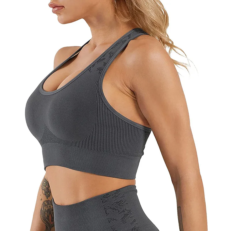 HANERDUN Women Yoga 2 Piece Outfit Workout Gym High Waist Leggings with Sport Bra Set
