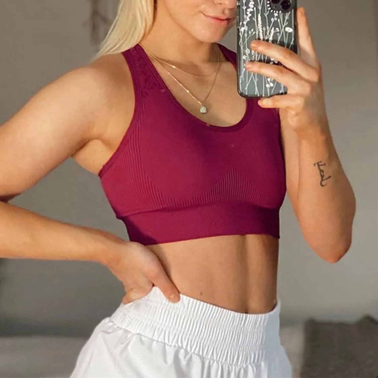 HANERDUN Women Yoga 2 Piece Outfit Workout Gym High Waist Leggings with Sport Bra Set
