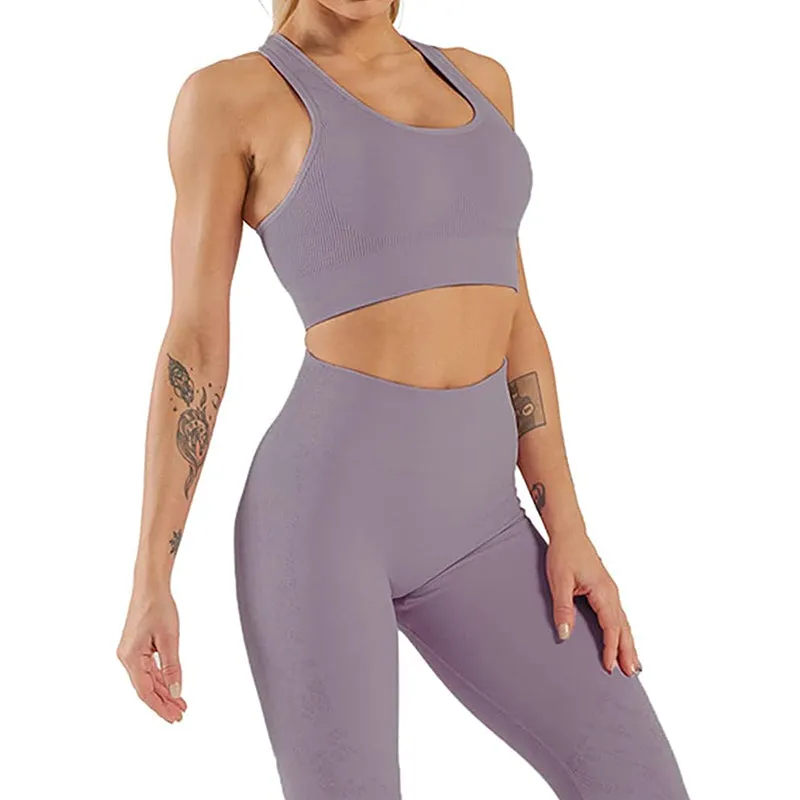 HANERDUN Women Yoga 2 Piece Outfit Workout Gym High Waist Leggings with Sport Bra Set