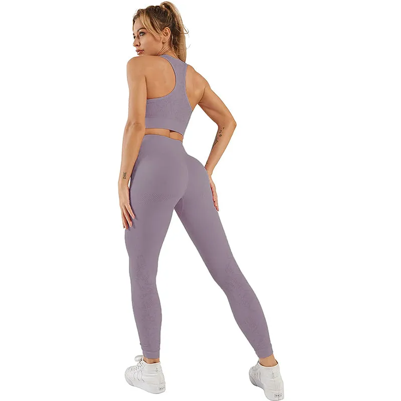 HANERDUN Women Yoga 2 Piece Outfit Workout Gym High Waist Leggings with Sport Bra Set
