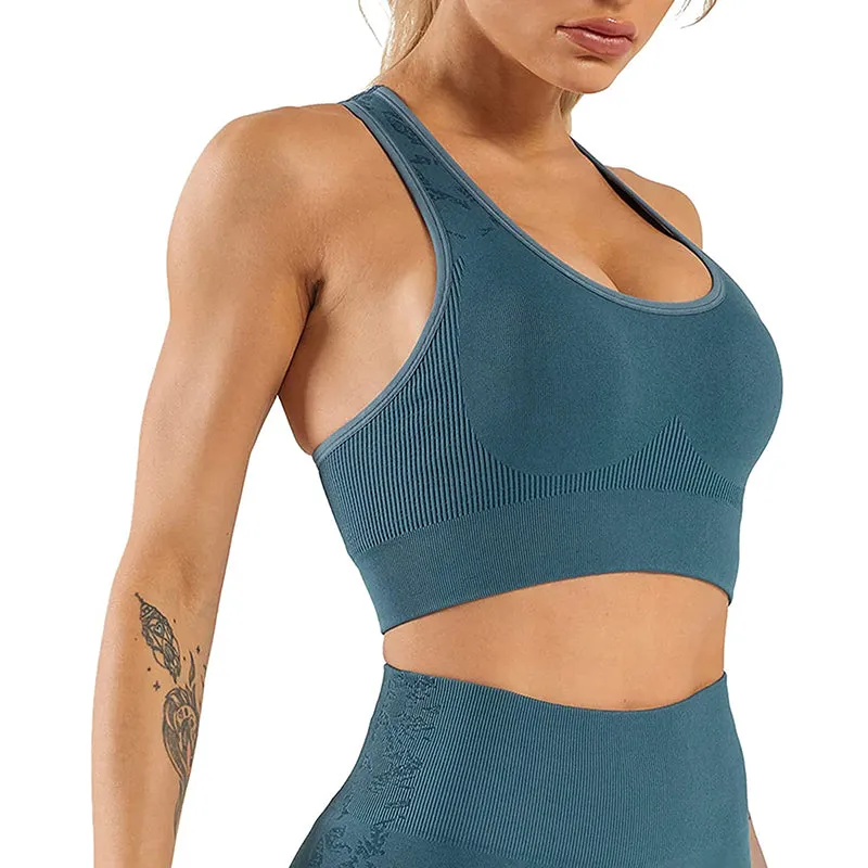HANERDUN Women Yoga 2 Piece Outfit Workout Gym High Waist Leggings with Sport Bra Set
