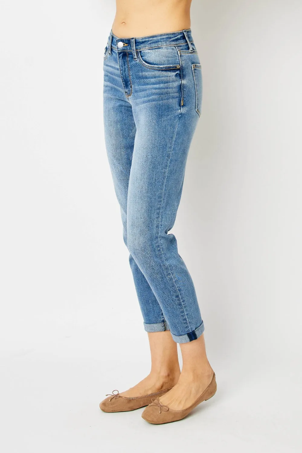 Hazel Blues® |  Judy Blue Cuffed Hem Slim Jeans