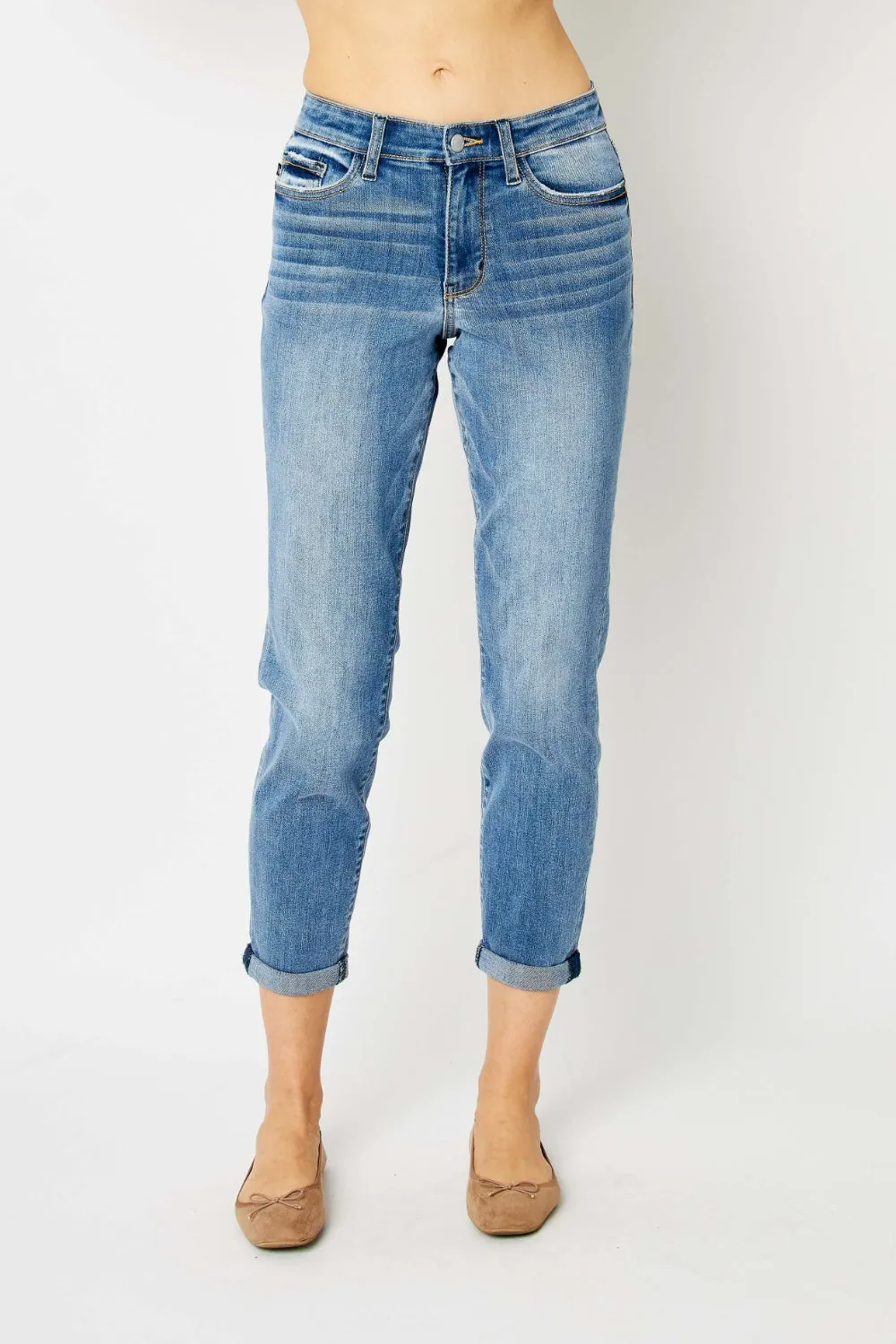 Hazel Blues® |  Judy Blue Cuffed Hem Slim Jeans