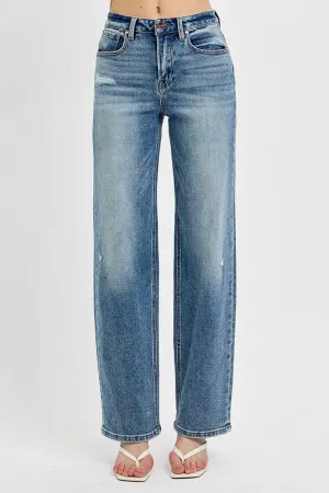 Hazel Blues® | RISEN Distressed Wide Leg Jeans