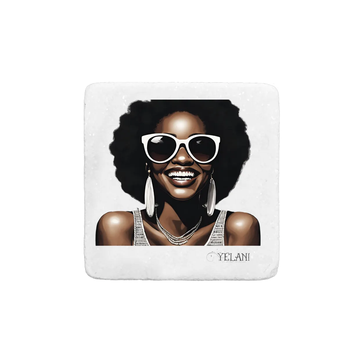 HI There Coasters Set of 4 – Smiling Woman Design, Non-Slip Backing, 4" Standard Size