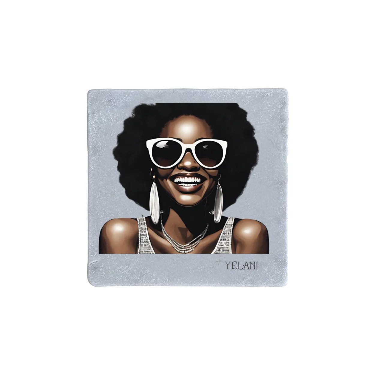 HI There Coasters Set of 4 – Smiling Woman Design, Non-Slip Backing, 4" Standard Size