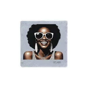 HI There Coasters Set of 4 – Smiling Woman Design, Non-Slip Backing, 4" Standard Size