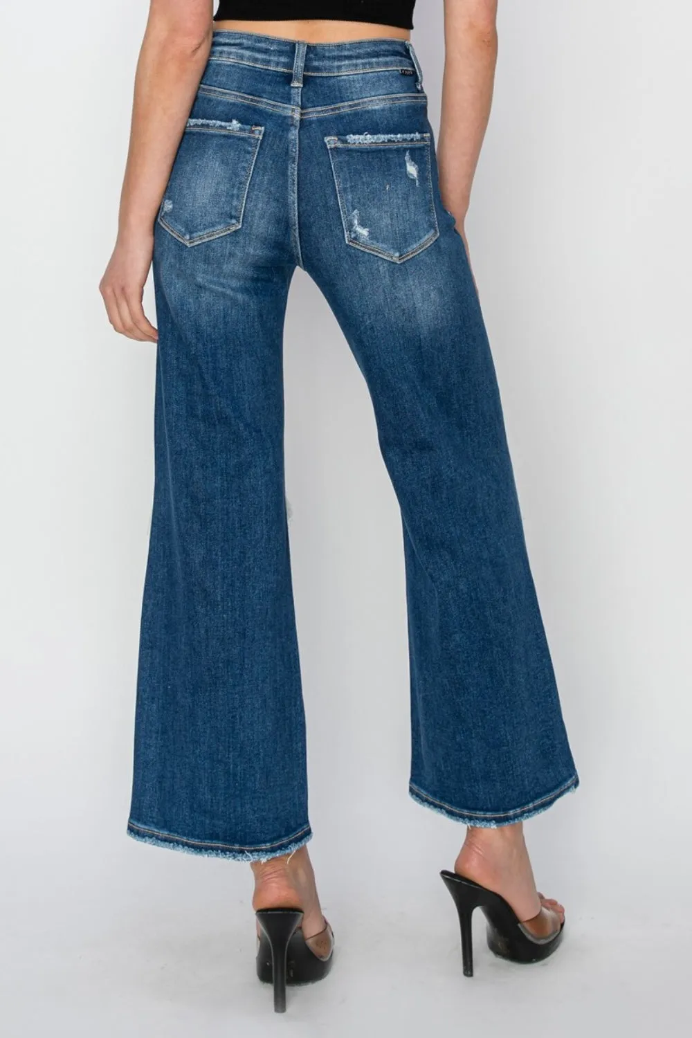 High Rise Patch Detailed Wide Leg Crop Jeans Size 0 to 3XL