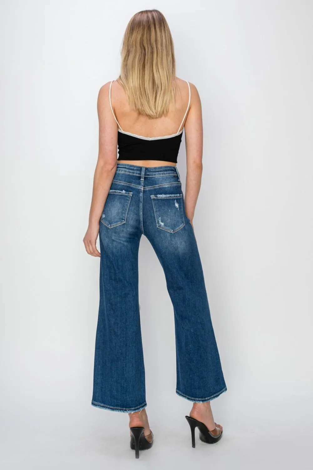 High Rise Patch Detailed Wide Leg Crop Jeans Size 0 to 3XL