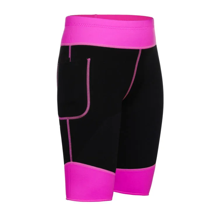 Hot Neoprene Sauna Sweat Pants with Side Pocket Workout Thighs Slimming Capris Leggings