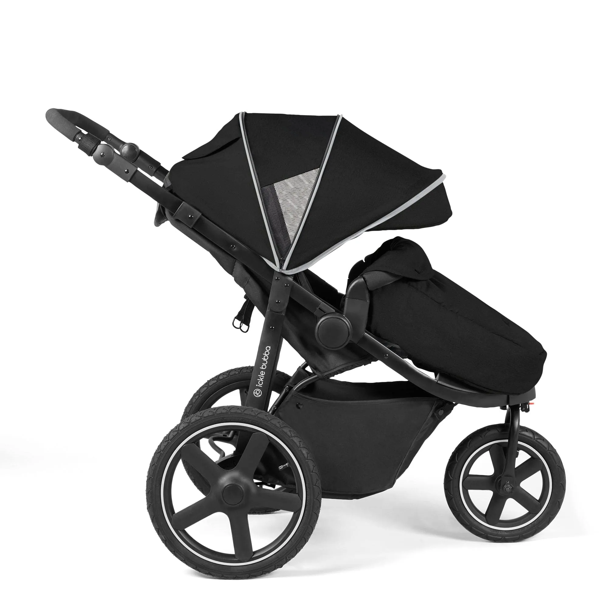 Ickle Bubba Venus Prime Jogger Stroller I-Size Travel System in Black/Black with Base
