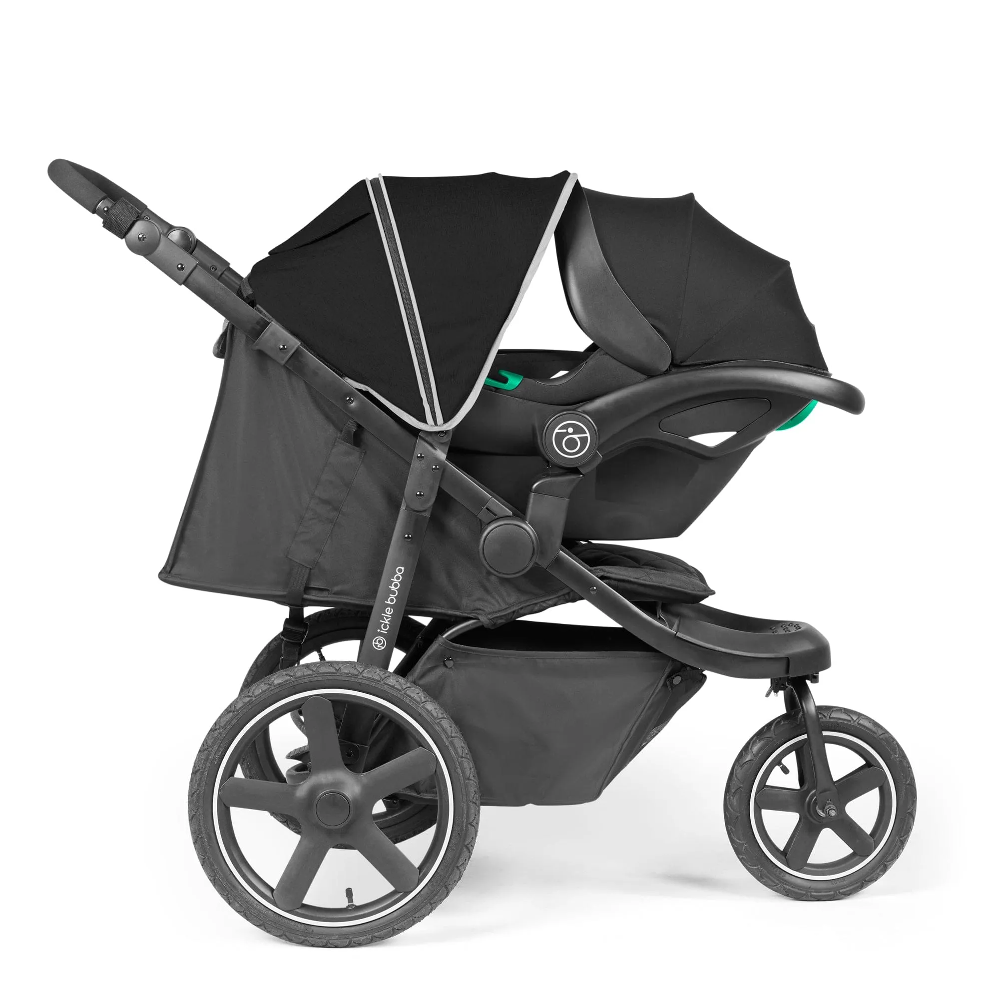 Ickle Bubba Venus Prime Jogger Stroller I-Size Travel System in Black/Black with Base