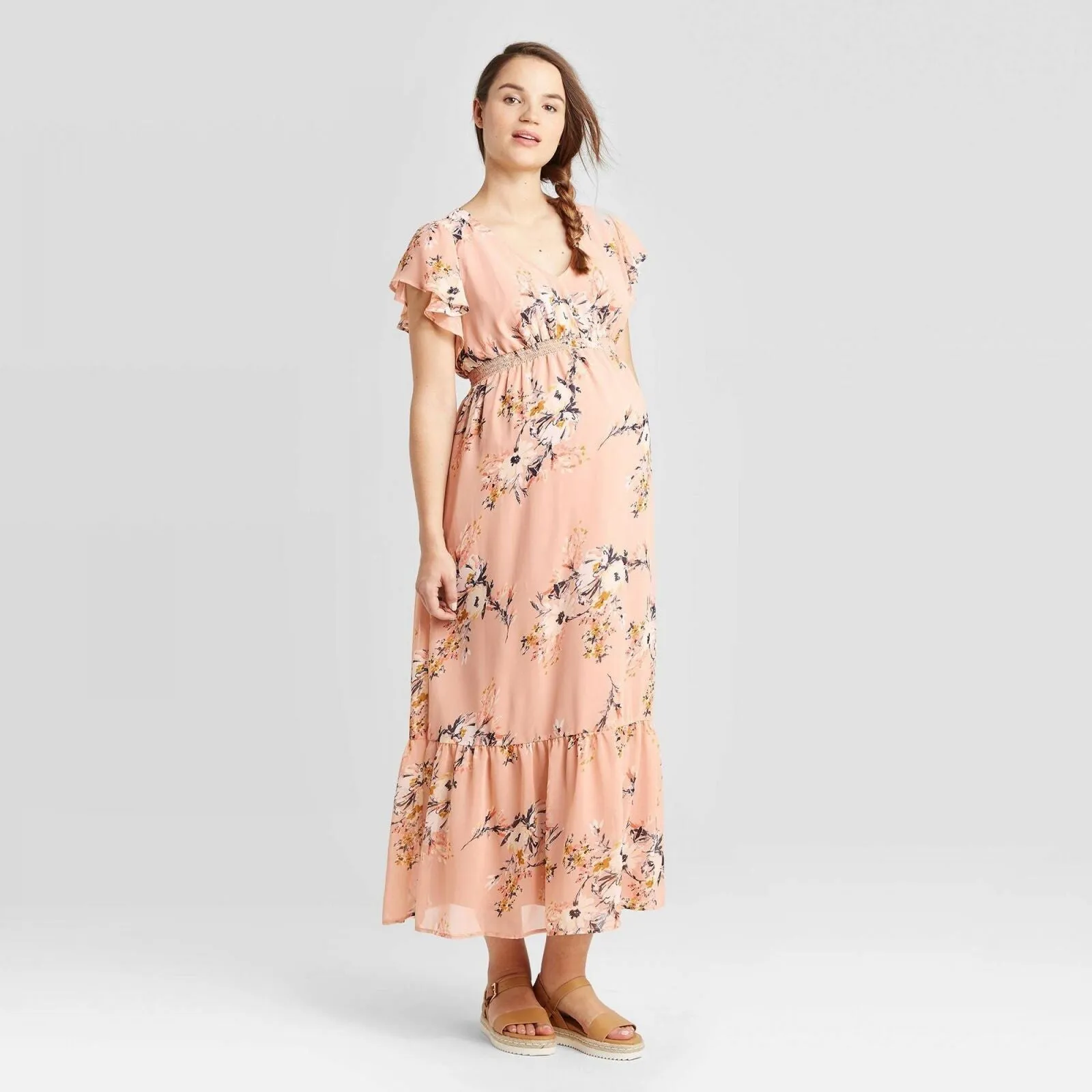 Isabel Maternity by Ingrid & Isabel Print Short Sleeve Smocked Maternity Dress