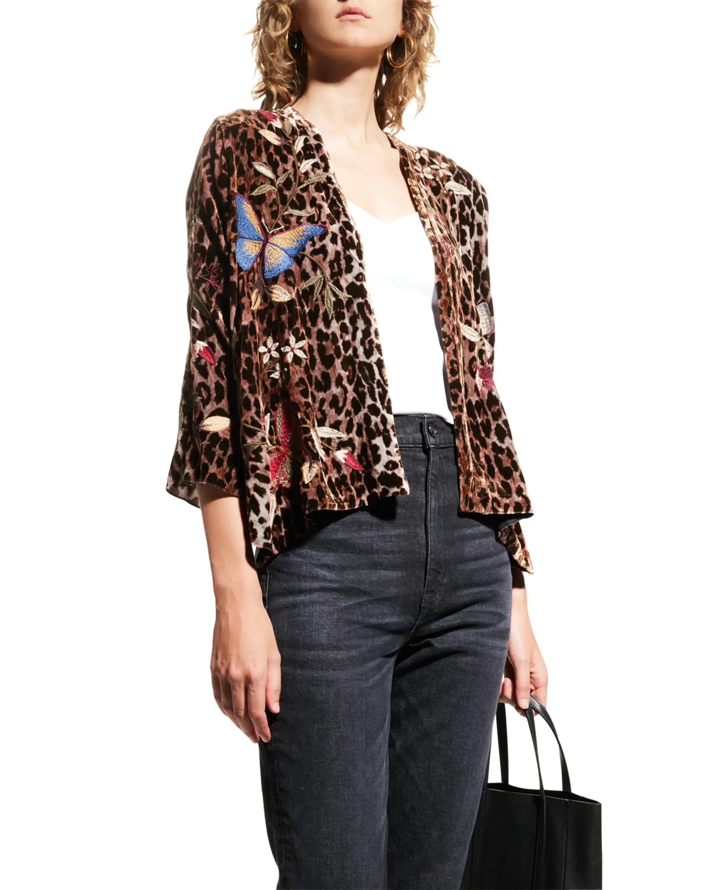 Johnny Was Penelope Velvet Bolero Leopard Embroidery Butterfly Jacket Shirt NEW
