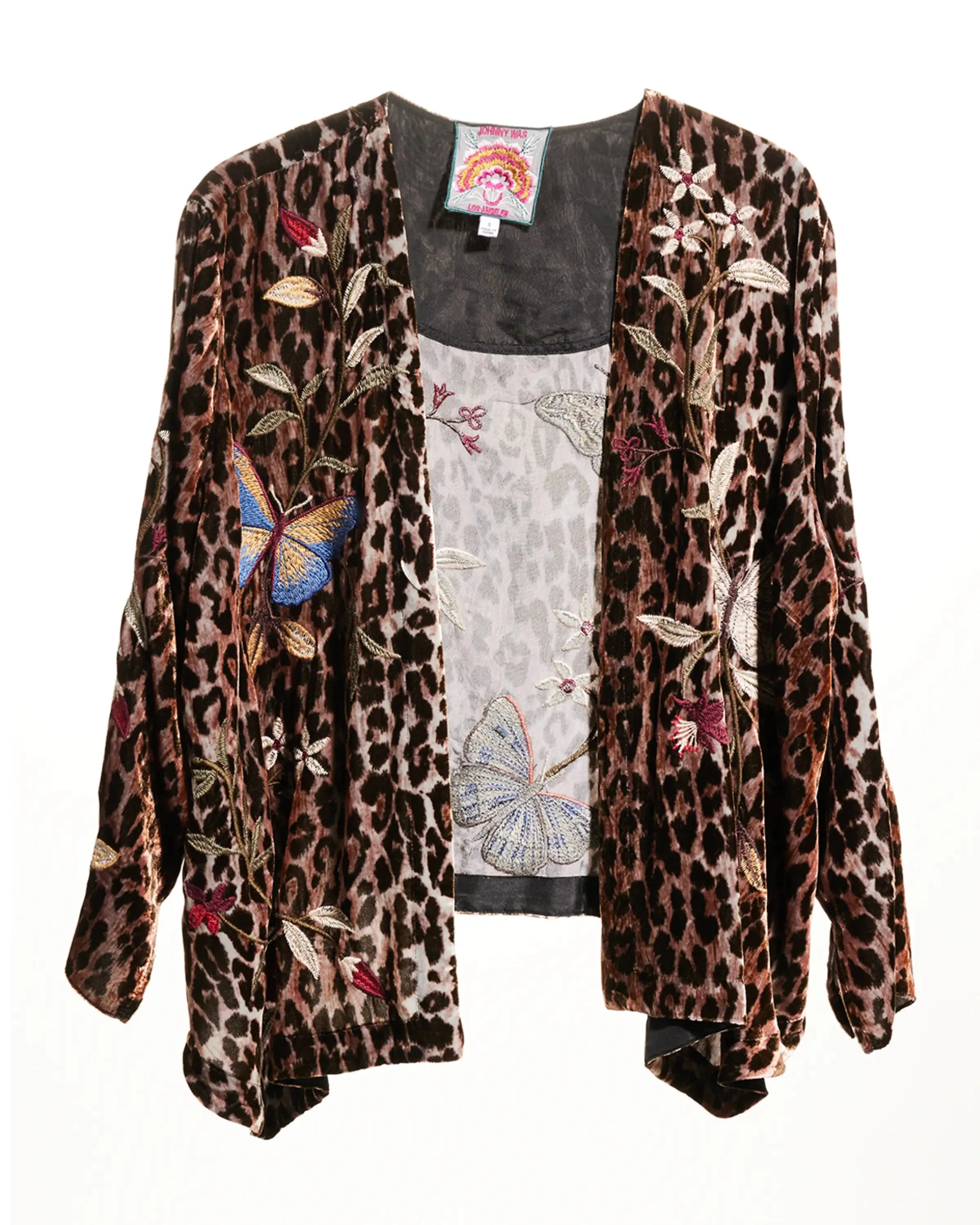 Johnny Was Penelope Velvet Bolero Leopard Embroidery Butterfly Jacket Shirt NEW