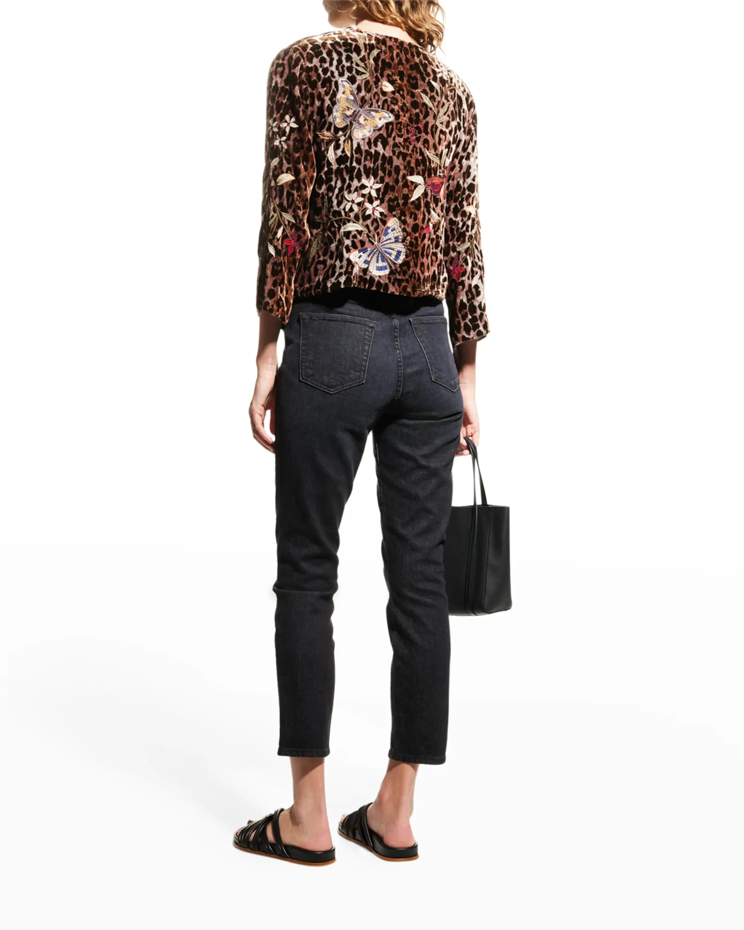 Johnny Was Penelope Velvet Bolero Leopard Embroidery Butterfly Jacket Shirt NEW