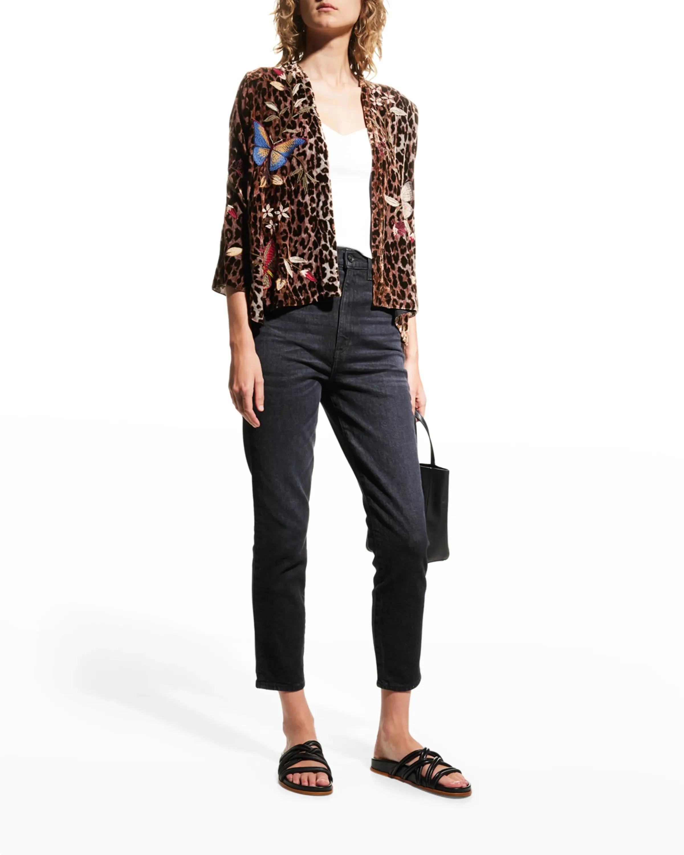Johnny Was Penelope Velvet Bolero Leopard Embroidery Butterfly Jacket Shirt NEW