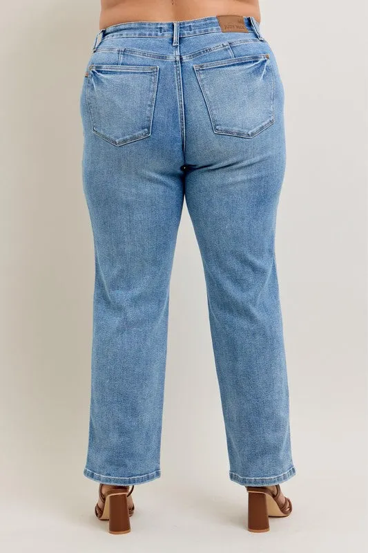 Judy Blue Full Size Tummy Control Vintage Wash Straight Jeans Plus Size
