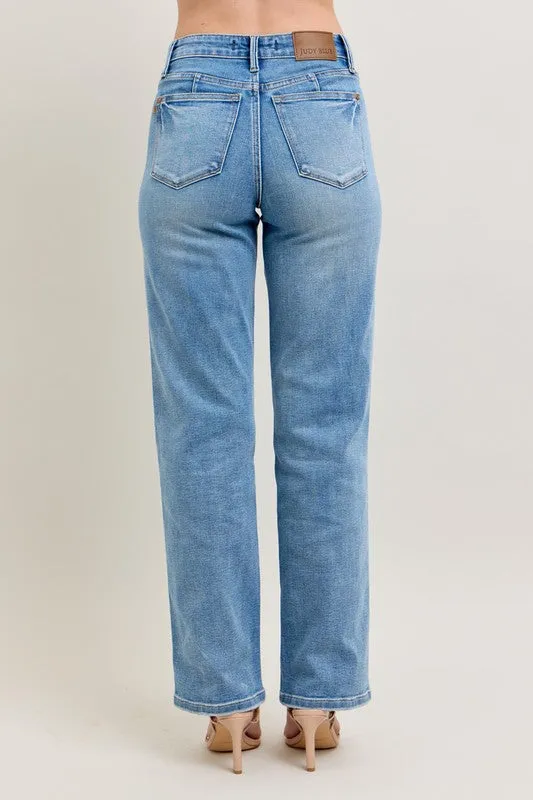 Judy Blue Full Size Tummy Control Vintage Wash Straight Jeans Plus Size