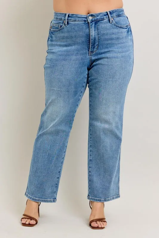 Judy Blue Full Size Tummy Control Vintage Wash Straight Jeans Plus Size