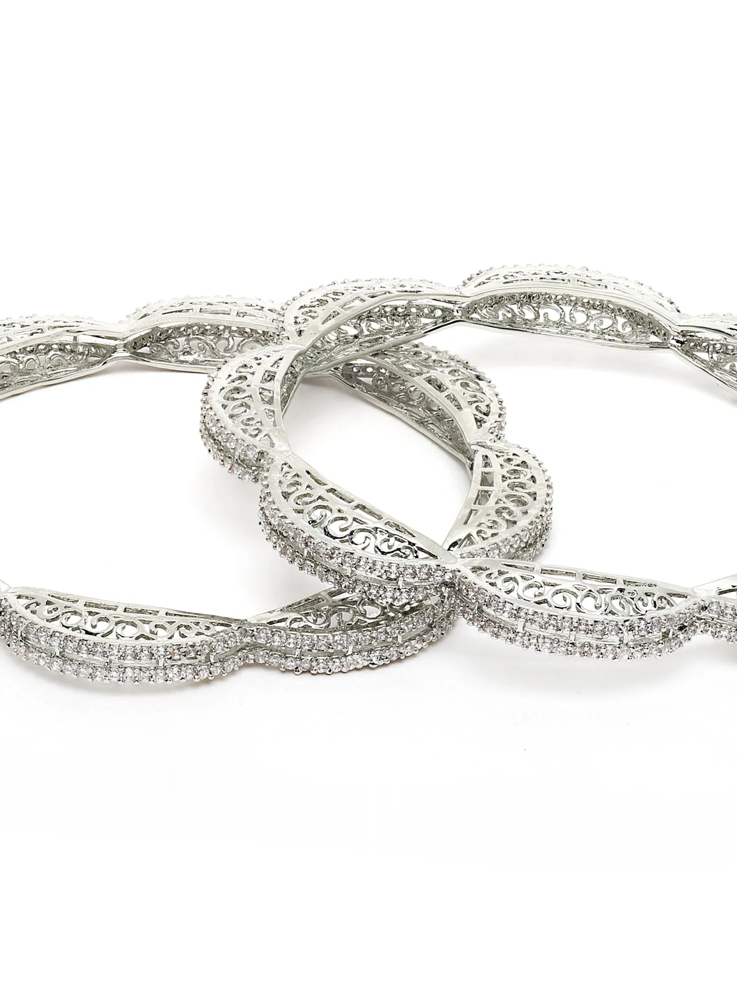 Karatcart Silver Tone American Diamond Studded Bangle Set for Women