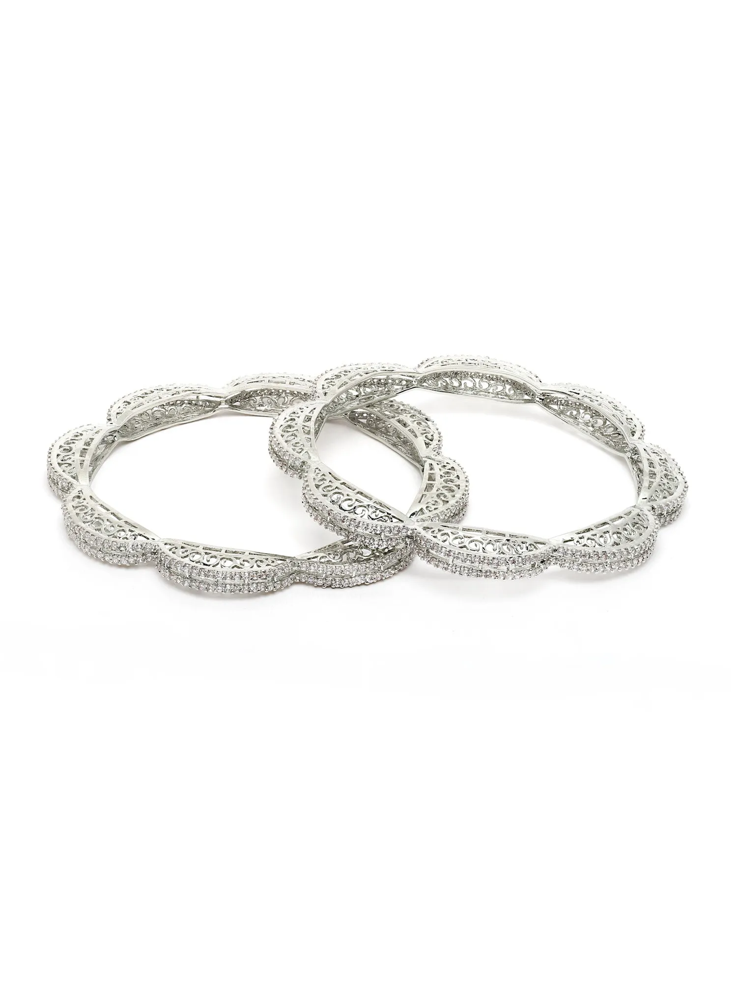 Karatcart Silver Tone American Diamond Studded Bangle Set for Women