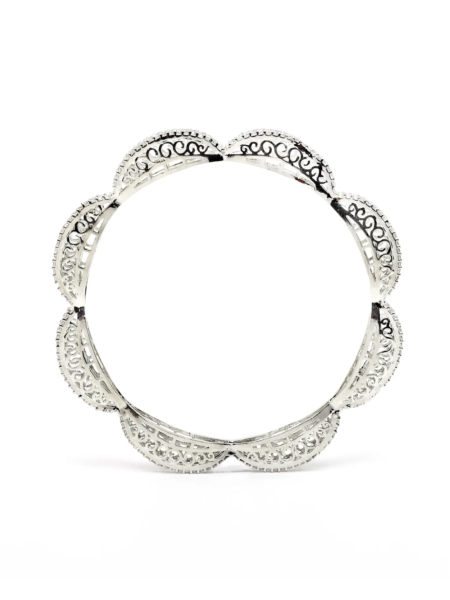 Karatcart Silver Tone American Diamond Studded Bangle Set for Women