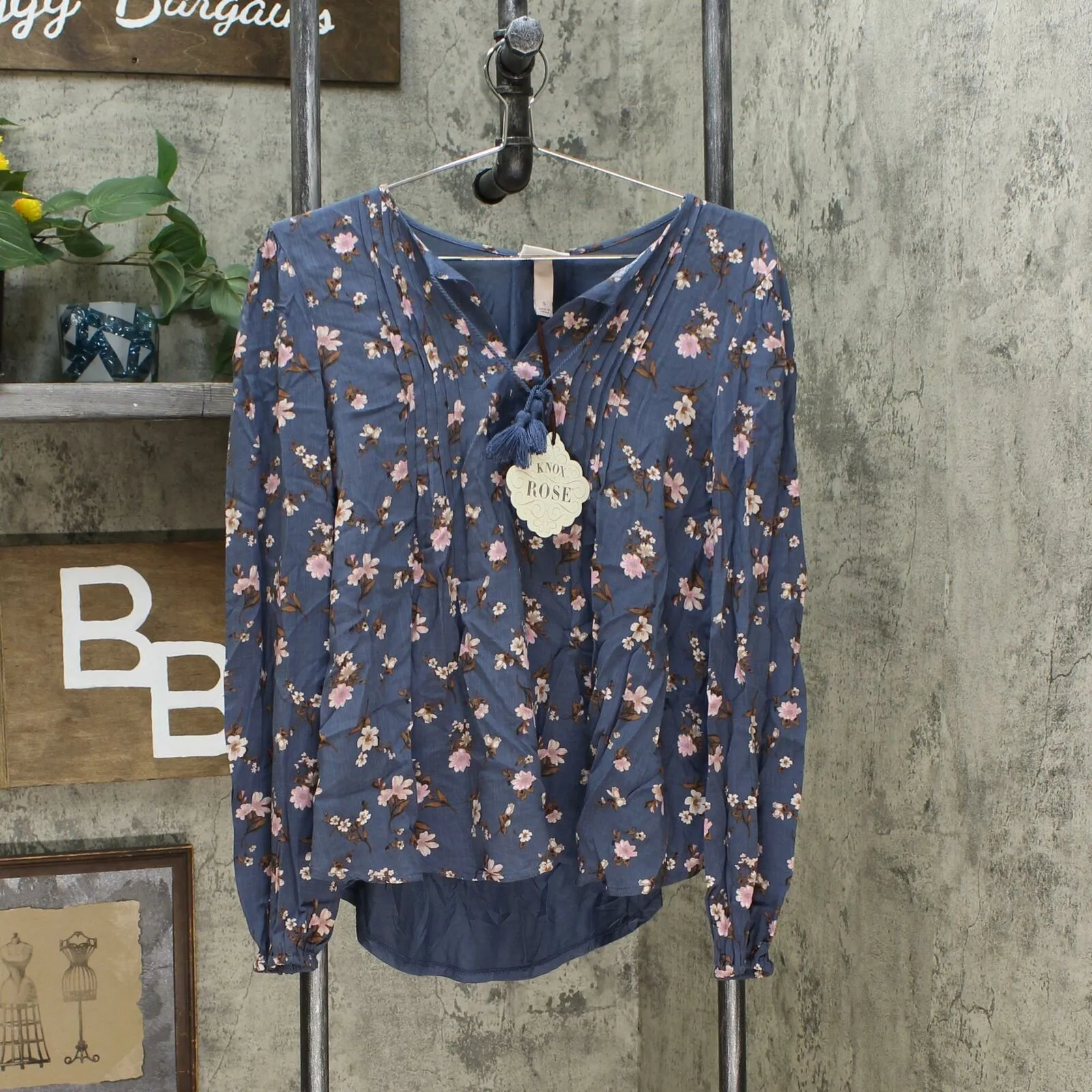 Knox Rose Women's Floral Print Long Sleeve Split Neck Blouse Shirt