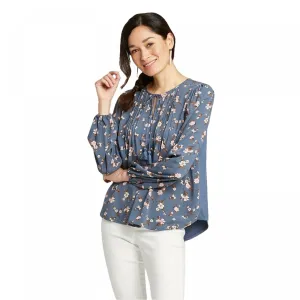 Knox Rose Women's Floral Print Long Sleeve Split Neck Blouse Shirt