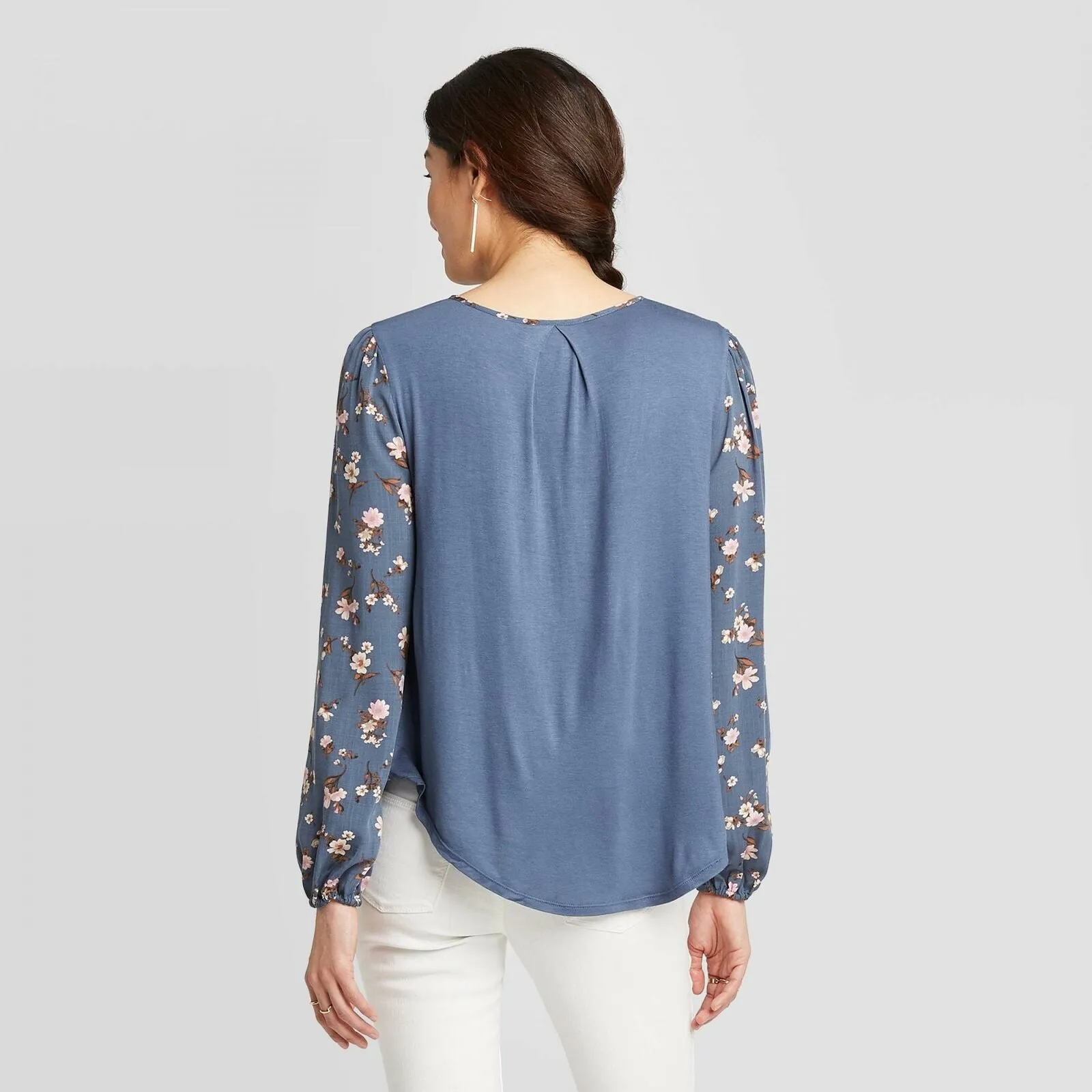 Knox Rose Women's Floral Print Long Sleeve Split Neck Blouse Shirt